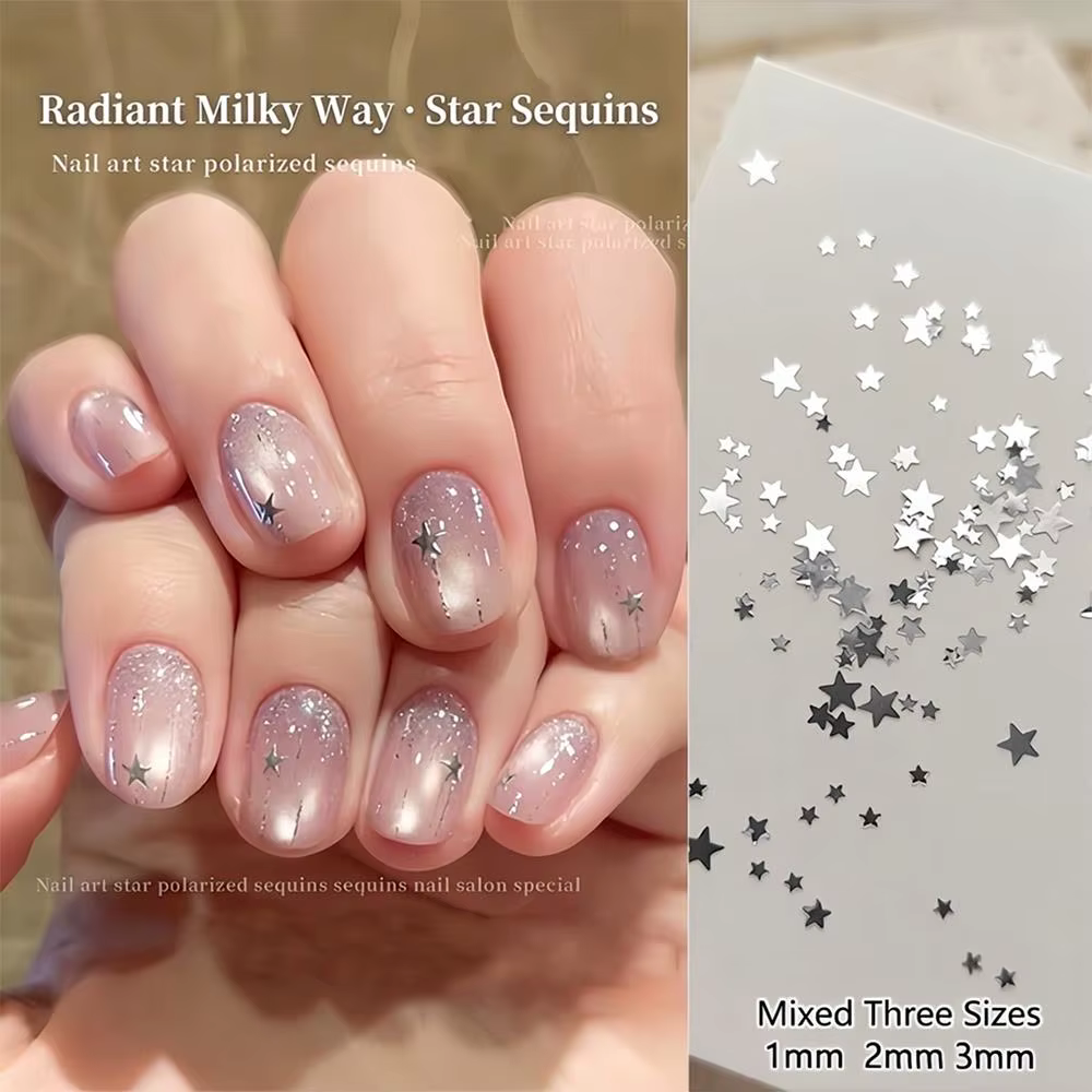 1 boîte de paillettes 3D argentées en forme d'étoile pour nail art