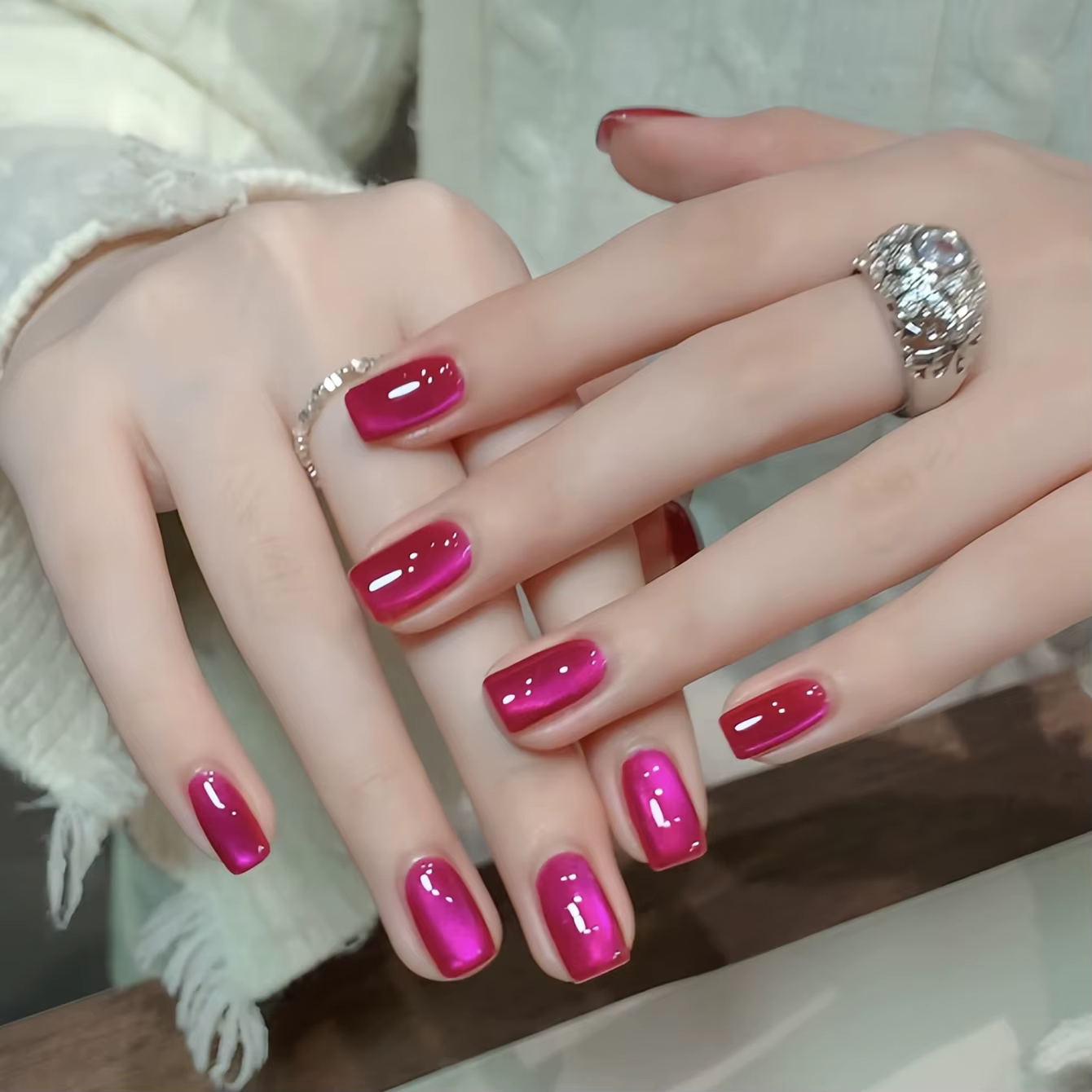 Vernis à ongles gel œil de chat en perles de verre fuchsia ZH 12ML 2026