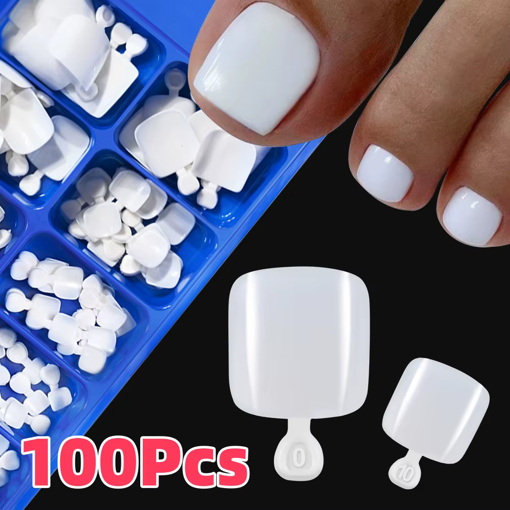 100 faux ongles de pieds carrés courts blancs