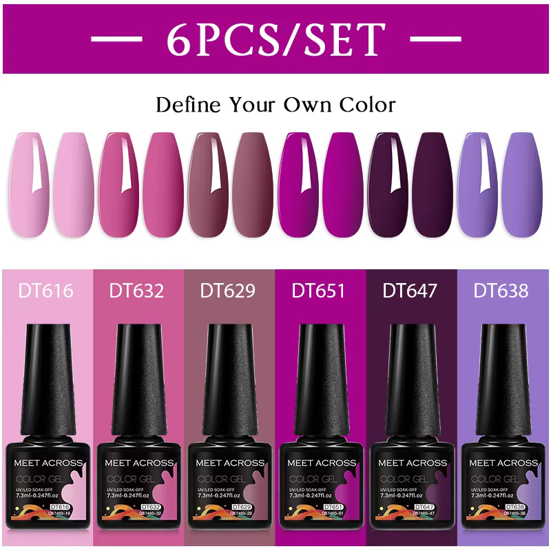 MEET ACROSS 6 pièces/ensemble 7.3ml série violet foncé Gel vernis à ongles automne Semi Permanent Nail Art UV Gel