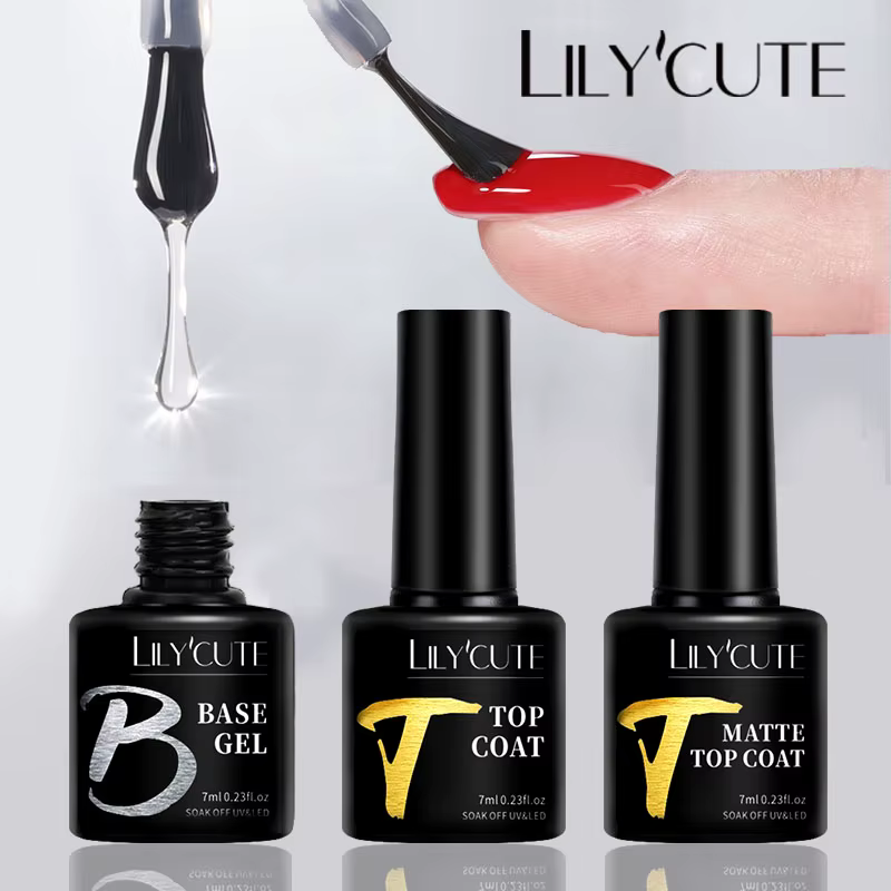 LILYCUTE 7ml Base Nowipe Top Coat Soak Off UV LED Gel Vernis à Ongles Gel de Renforcement Semi-Permanent Multifonctionnel