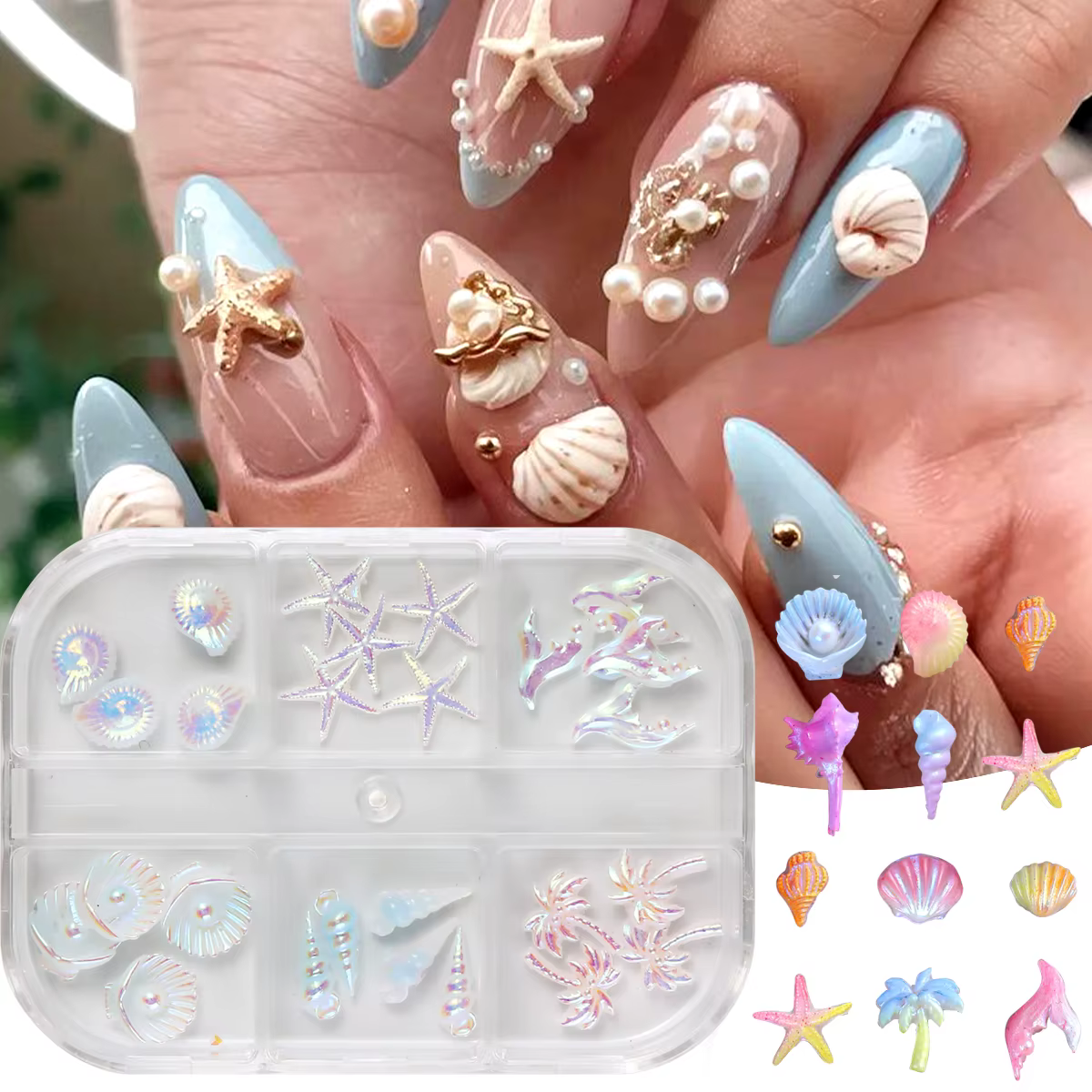Accessoire d'art d'ongle de plage d'été 3D Aurora avec palmiers