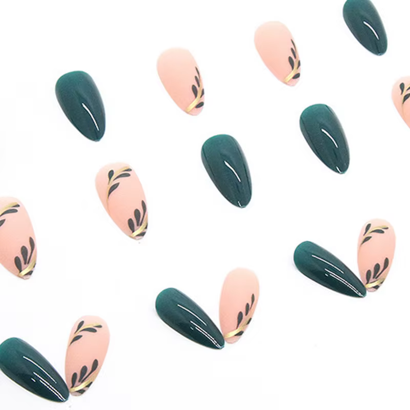 24 pièces faux ongles français amande longue couverture presse