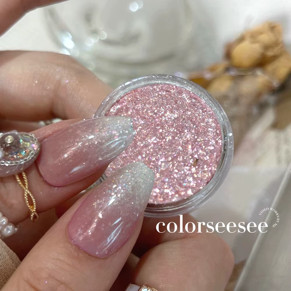 Poudre à paillettes rose scintillante pour ongles