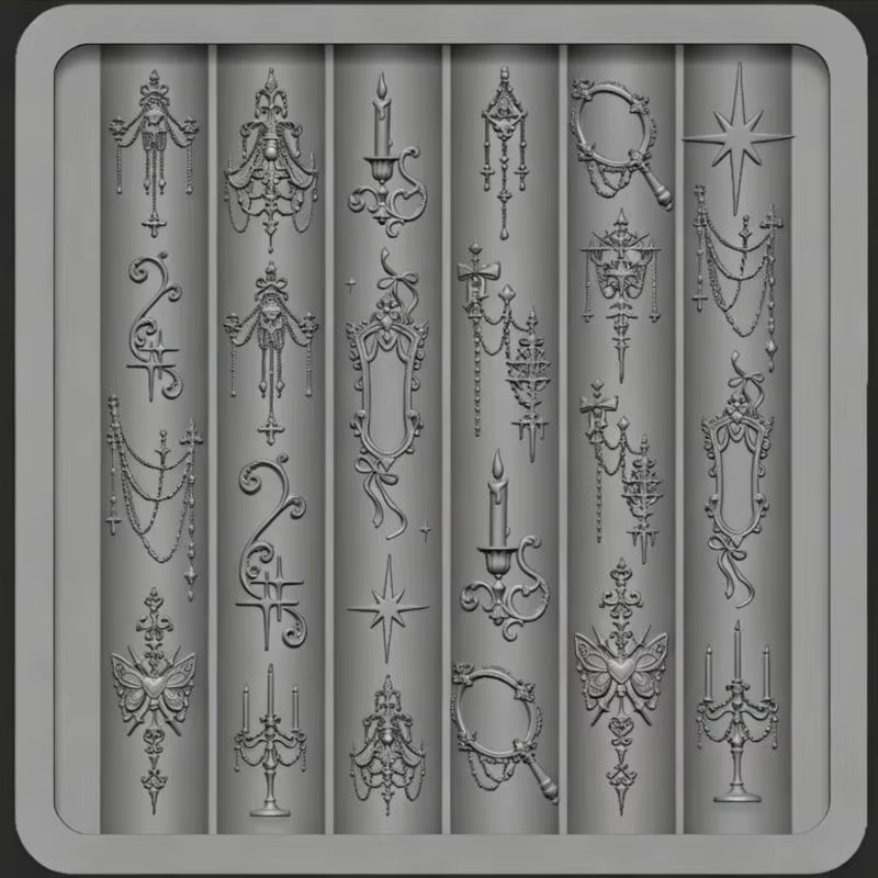 Moule en silicone pour nail art de style baroque avec motifs de nœuds et de papillons pour des créations d'ongles élégantes