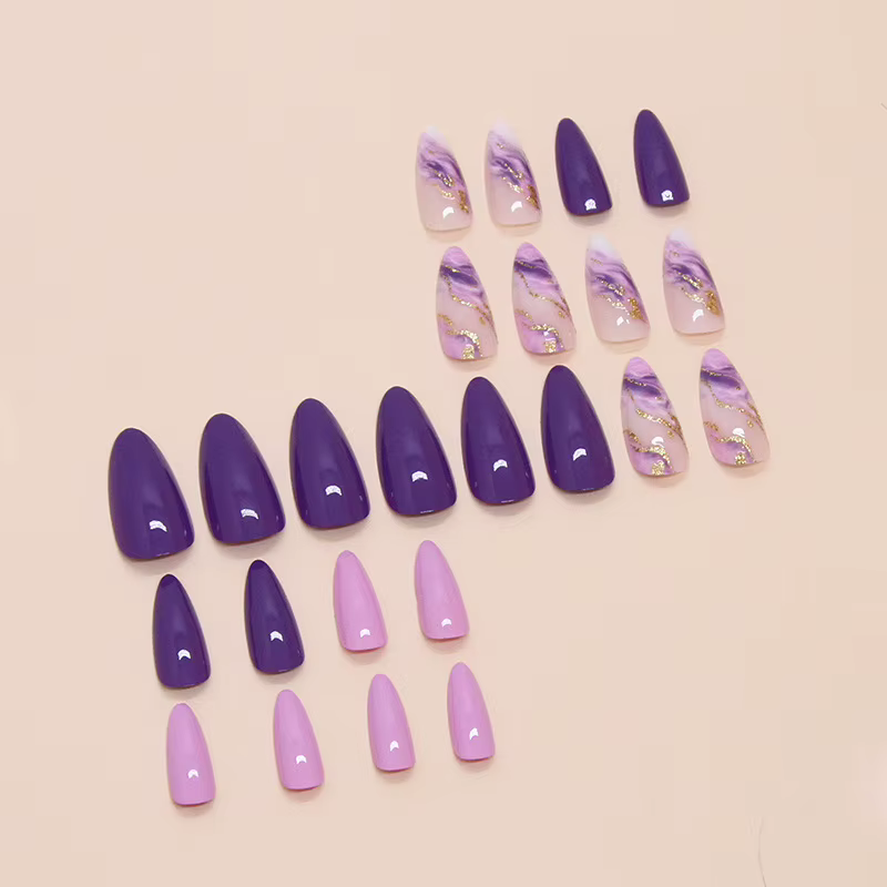 24 pièces violet ondulation presse sur ongles Simple auto-adhésif réutilisable adhésif faux