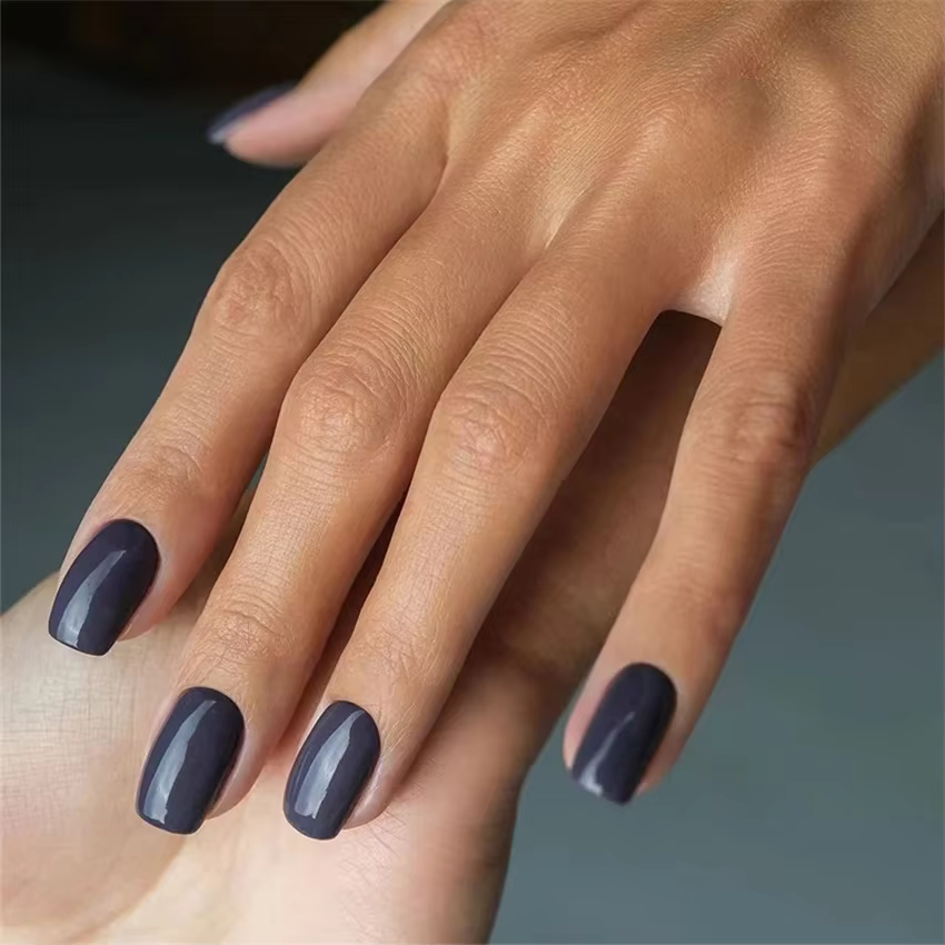 24 pièces/ensemble Simple moyen Long presse sur Nail Art couverture complète couleur unie tête carrée portant des faux