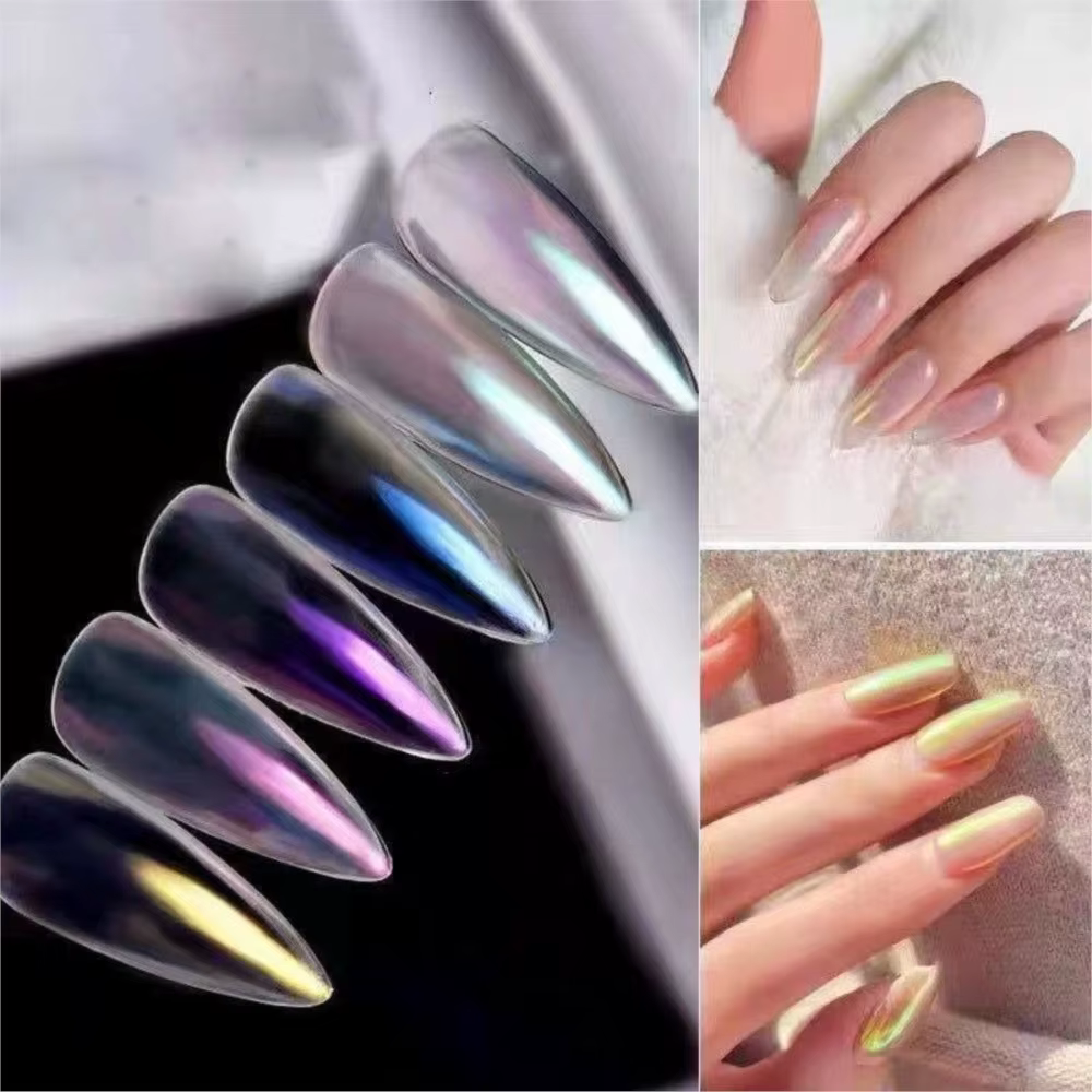 6 pots de poudre à ongles effet miroir sirène