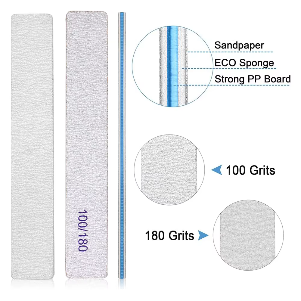 5 pièces/10/25 pièces outils limes à ongles 100/180 grains planches émeri pour acrylique faux