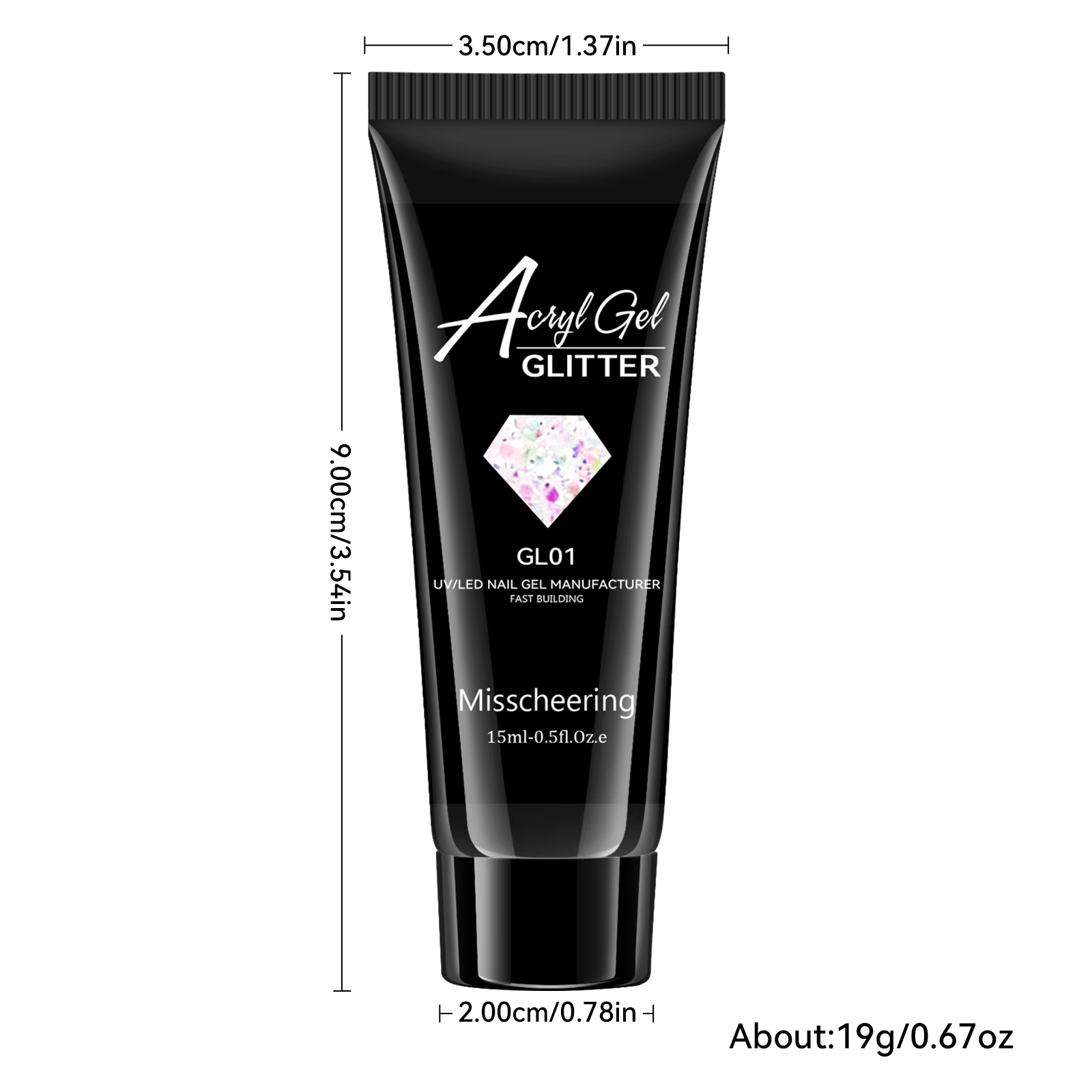 Misscheering Gel Acrylique Pailleté 15ml pour Extension d'Ongles