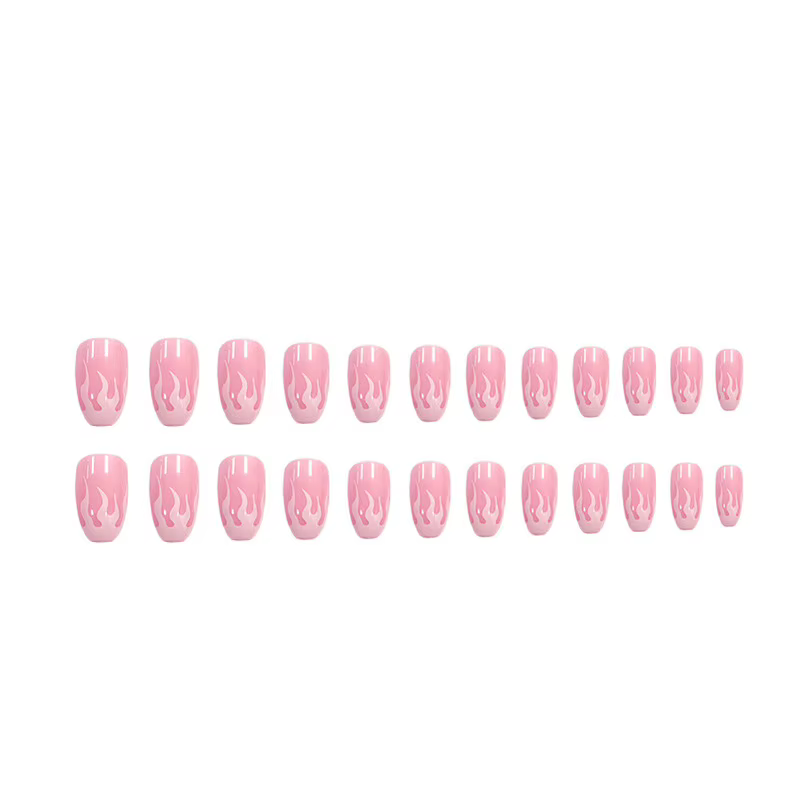 24 pièces/boîte charmant rose flamme longue Ballet faux ongles filles tête carrée couverture complète détachable fini