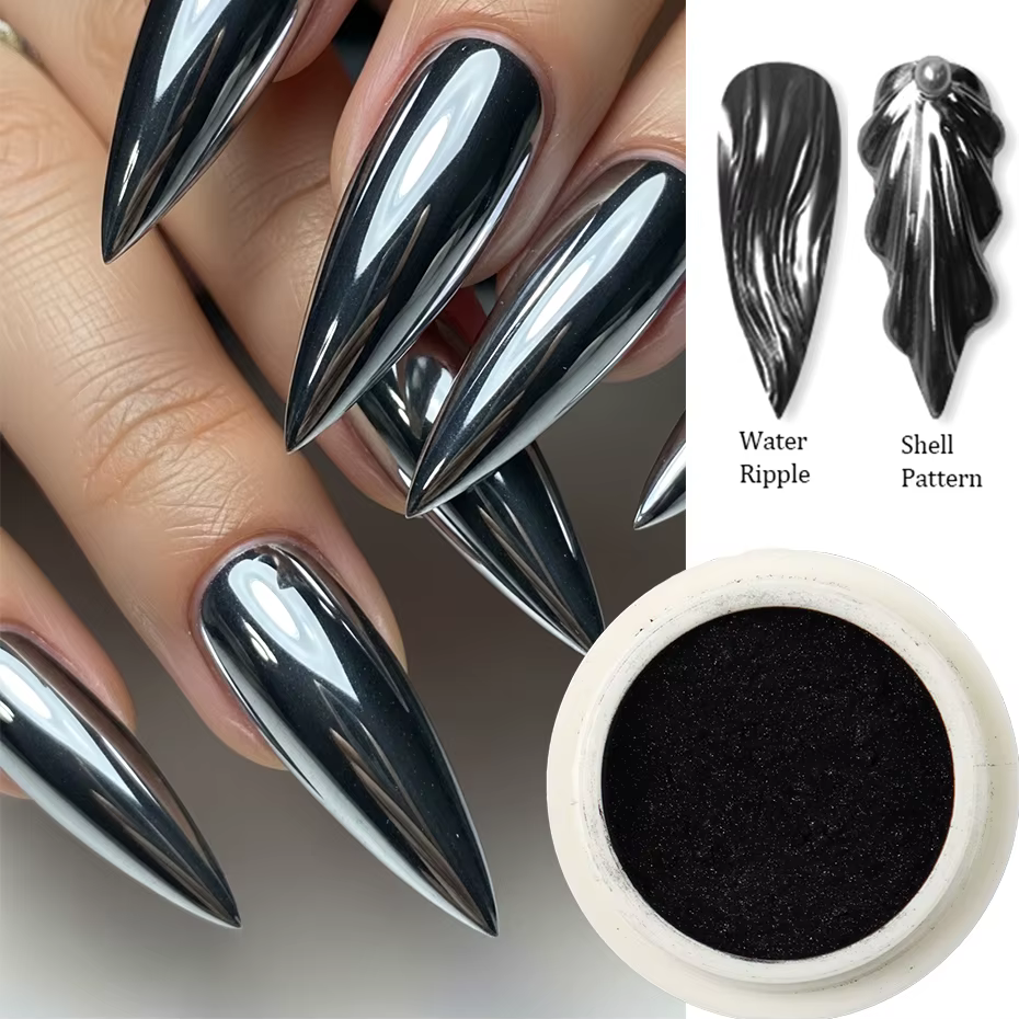 Poudre à ongles noire chromée