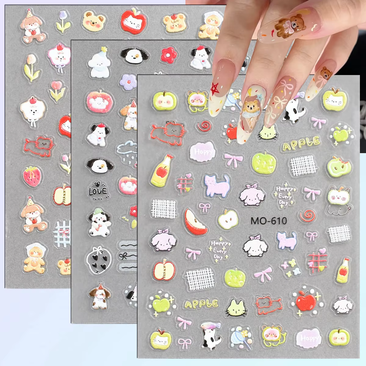 3/6/12 feuilles de stickers pour ongles 5D en gel gaufré auto-adhésifs