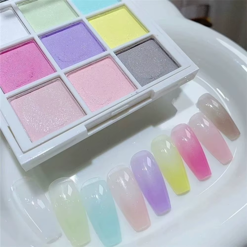 Manucure 9 couleurs tapotements ongles poudres solide Fine paillettes magique néon poudre miroitant