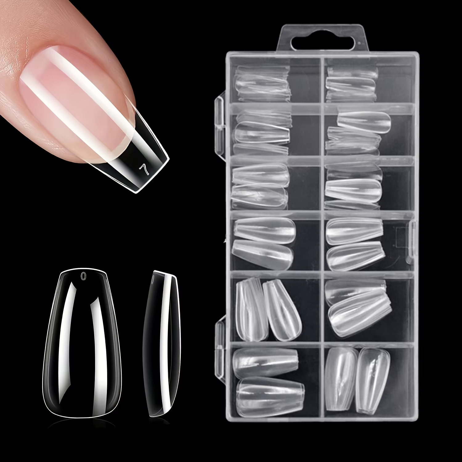 120 pièces ensemble de pointes d'ongles claires cercueil amande mince Stiletto ovale carré et plus de formes couverture complète acrylique presse sur les ongles 12 tailles