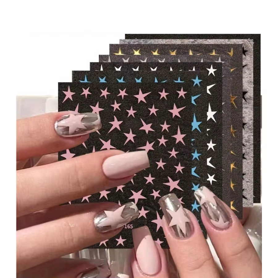 1/4 pièces 3D métal argent doré Starburst ongles autocollants manucure français Nail Art décoration décalcomanie Y2K