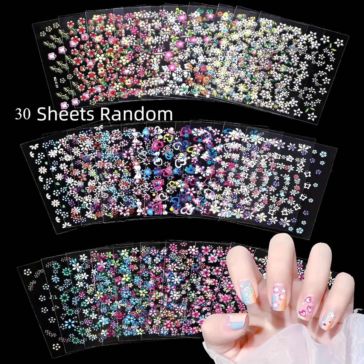 30 pièces (choire la quantité) autocollants pour ongles brillants-auto-adhésifs