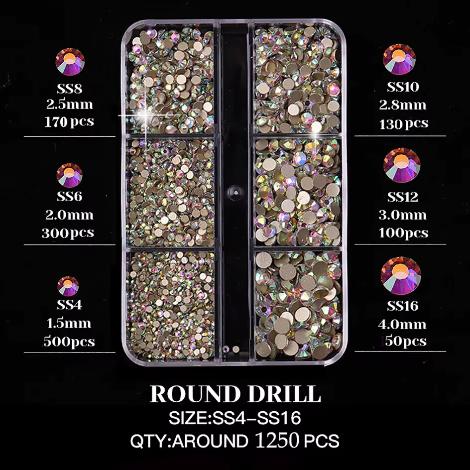 Breloques pour ongles en cristal coloré à dos plat