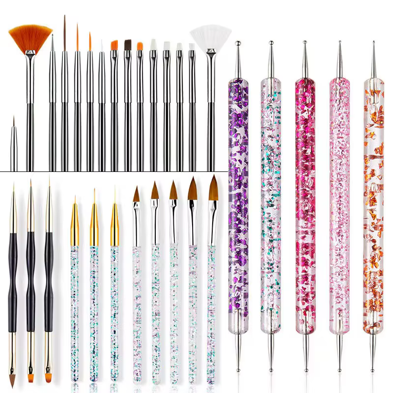 6/31 pièces Nail Art brosse conception pointe peinture dessin sculpture pointillage stylo FlatFan Liner acrylique Gel UV vernis outils d'art des ongles