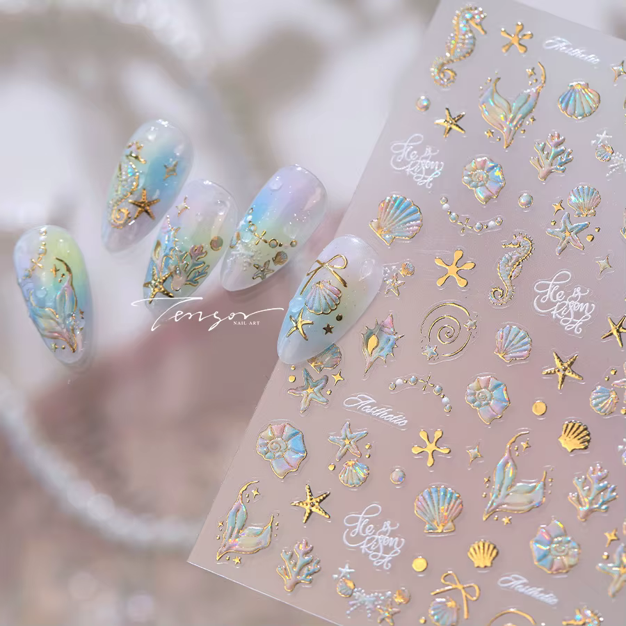 Magnifiques autocollants adhésifs pour ongles en forme de coquille de conque