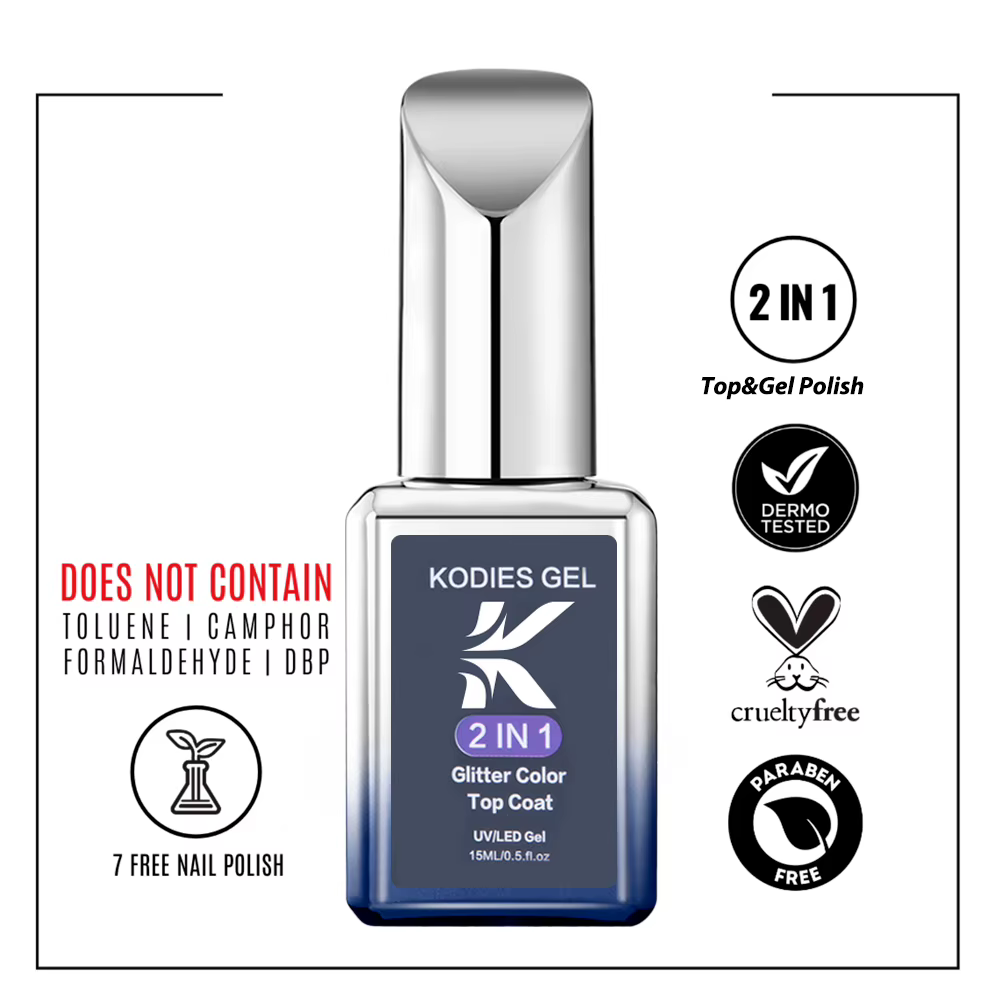 KODIES GEL-Verhéritage Gel 2 en 1, UV Light, Semi-continu, Finition Laser, Aurora Top Coat, Design Shine Topcoat, 15ml