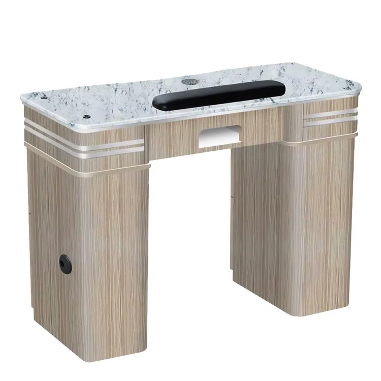 Table de manucure de style français avec plateau en verre, station à ongles portable blanche, mobilier de salon de beauté spécial en cuir PU pour spa