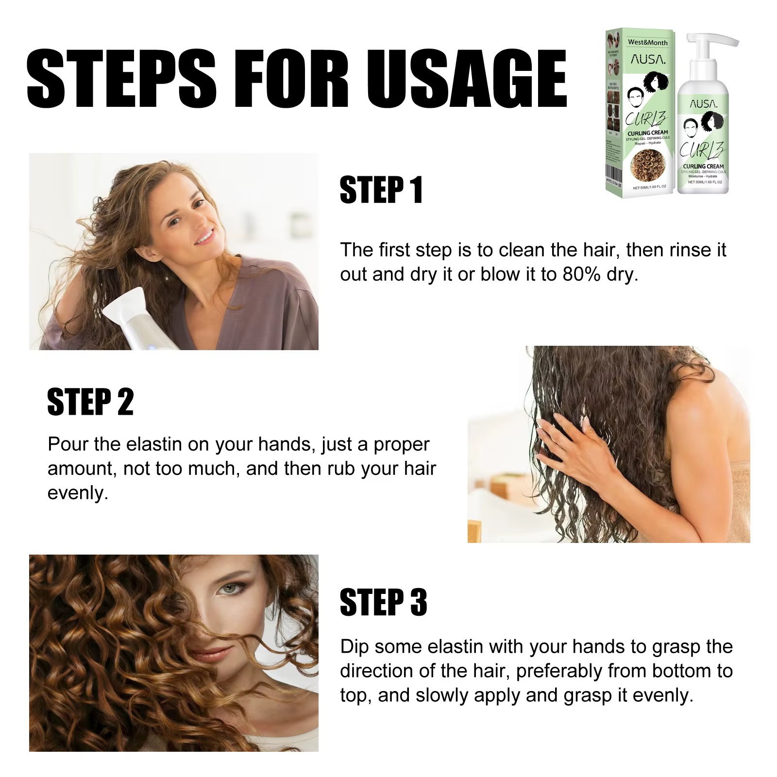 Crème Coiffante Définition des Boucles Lotion Hydratante Réparatrice Cheveux Secs Anti-Frisottis Quotidienne Portable pour Cheveux Bouclés 50ml