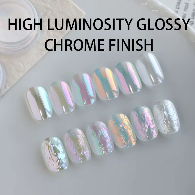 Poudre à ongles chromée nacrée blanche