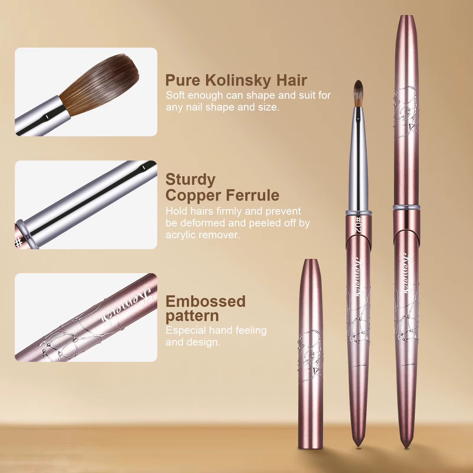 Brosse à ongles en acrylique Kolinsky