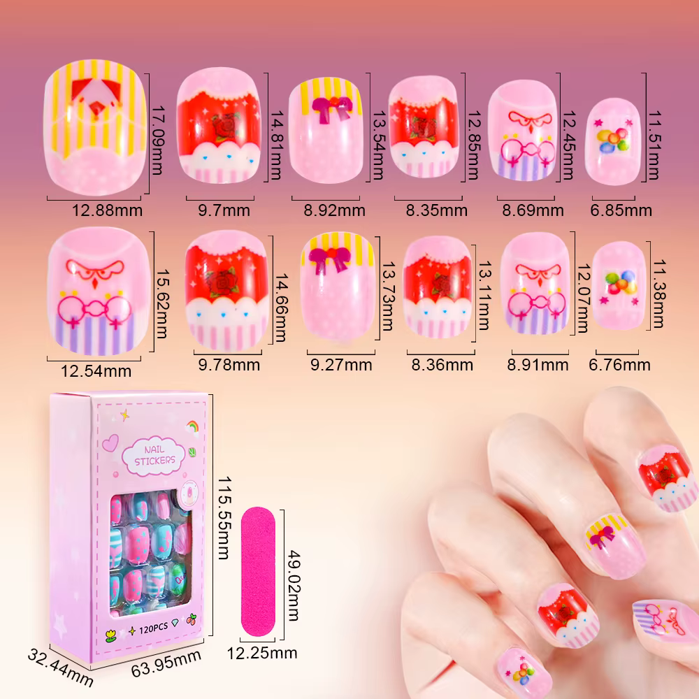 Faux Ongles Colorés à Couverture Complète pour Enfant Fille