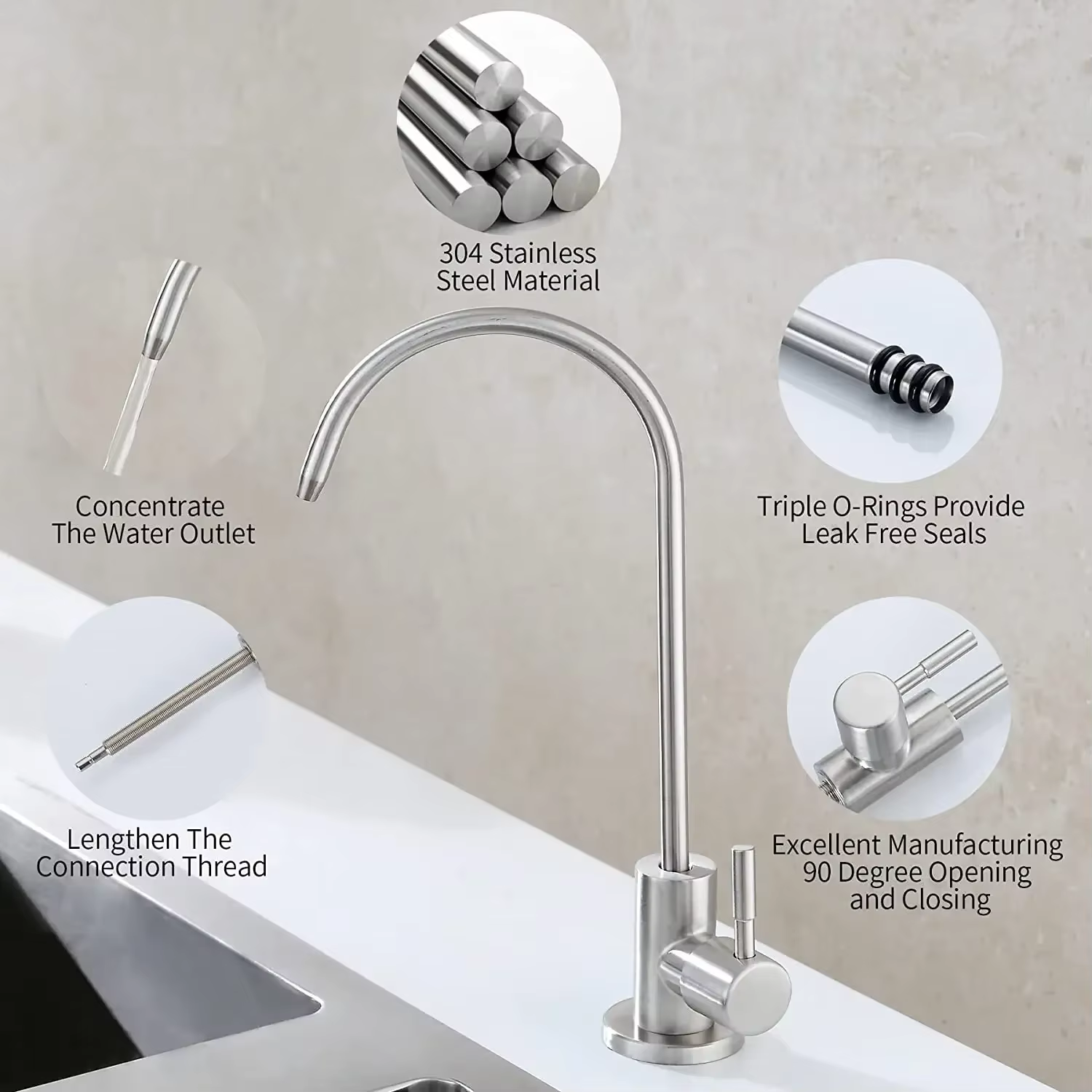 Robinet purificateur d'eau, robinet filtré sans plomb s'adapte aux unités d'osmose inverse ou un système de filtration d'eau, robinet de cuisine RO