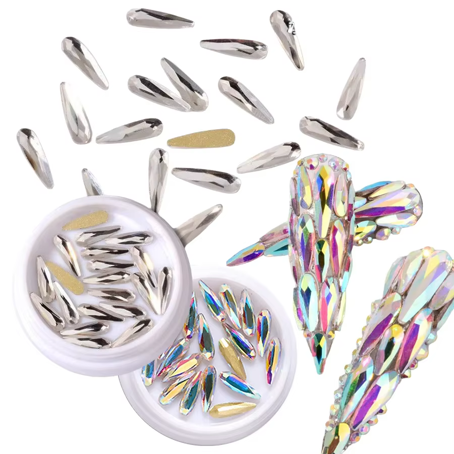 Lacrima fond plat/dos tranchants Nail Art strass verre cristal AB ongles décoration Boutique Salon approvisionnement
