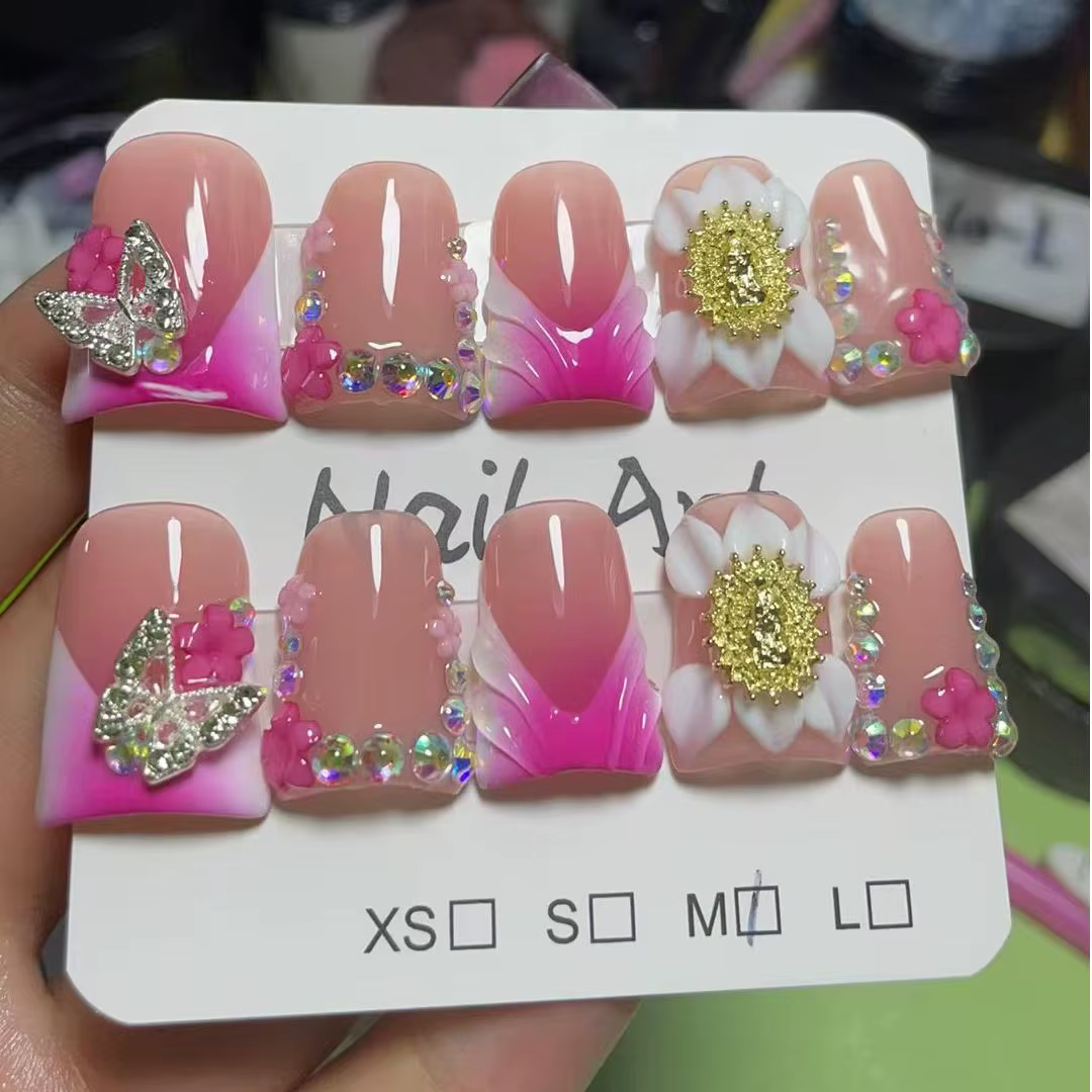 10 pièces/ensemble bec de canard en forme de presse à la main sur les ongles 3D fleur faux