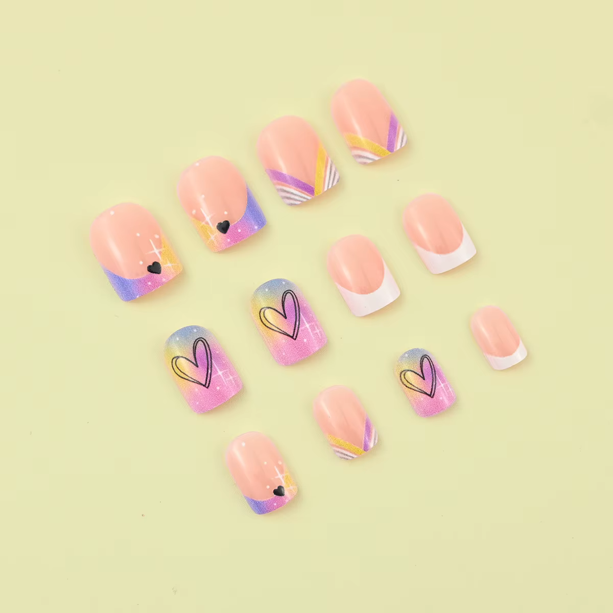 24 morceaux de faux ongles carrés courts