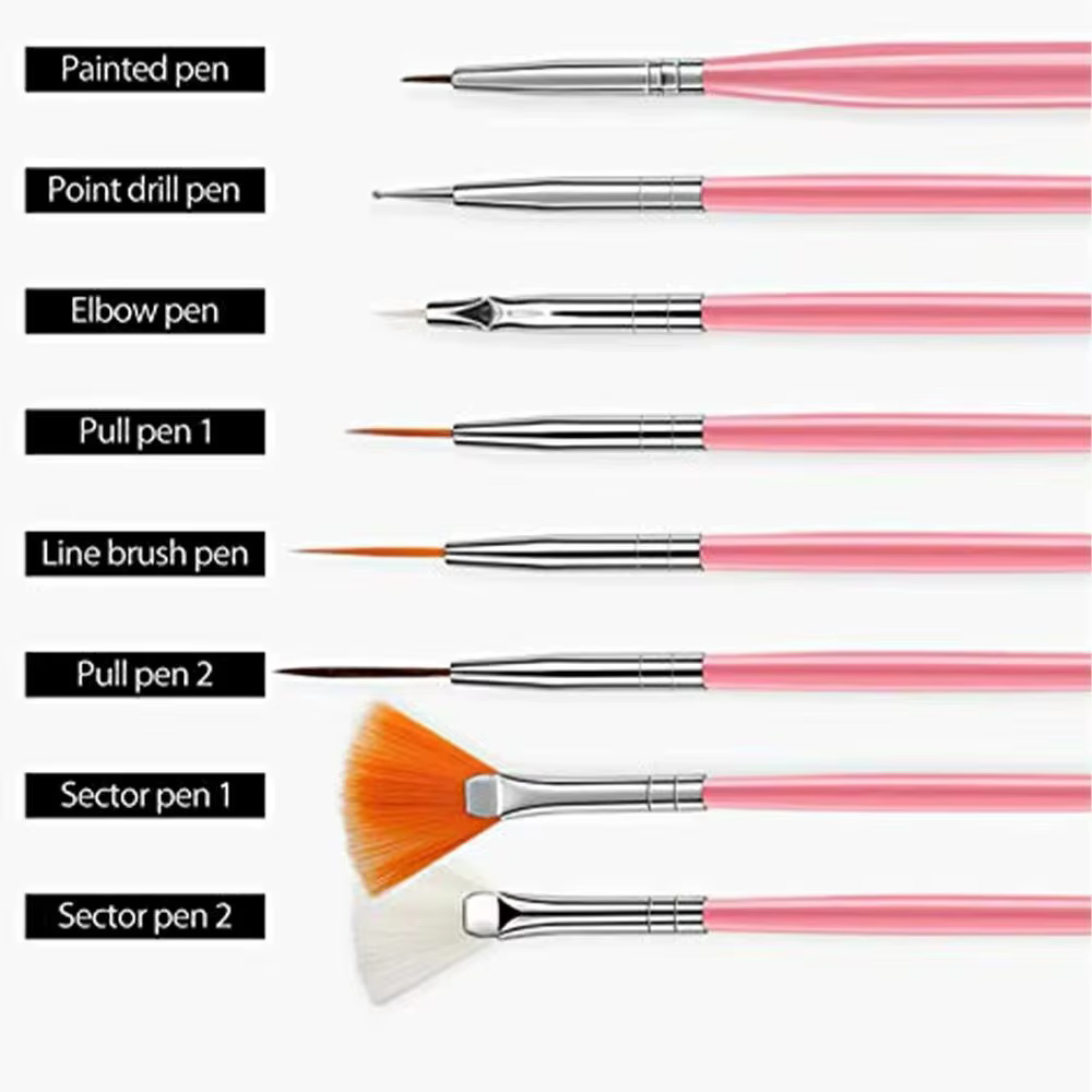 Ensemble de 15 pinceaux roses pour nail art