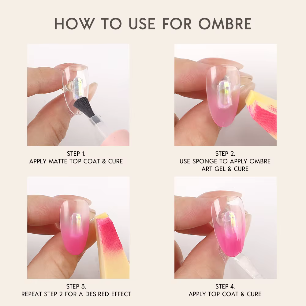 Gel à ongles coussiné, gel UV pour ongles à dégradé blush
