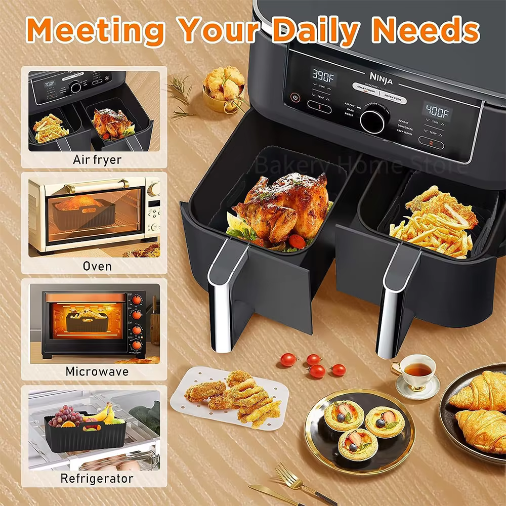 Ensemble d'accessoires pour friteuse à Air Ninja Dual Zone, supports de gril en acier inoxydable, panier rectangulaire en Silicone pour AF400EU AF300EU