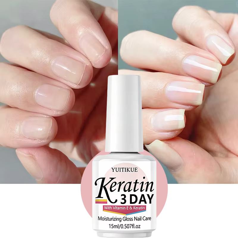 YUITIKUE Huile de Soin des Ongles à la Kératine 3 Jours 15ml Vitamine E Hydratante Brillante Absorption Rapide Format