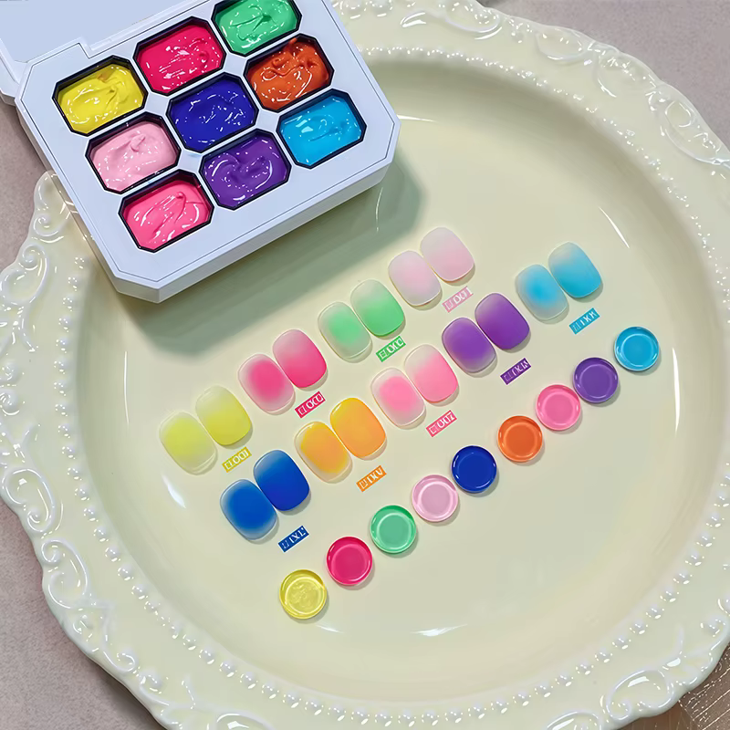 Vernis à ongles solide néon à grille nueve carrés de 9 couleurs