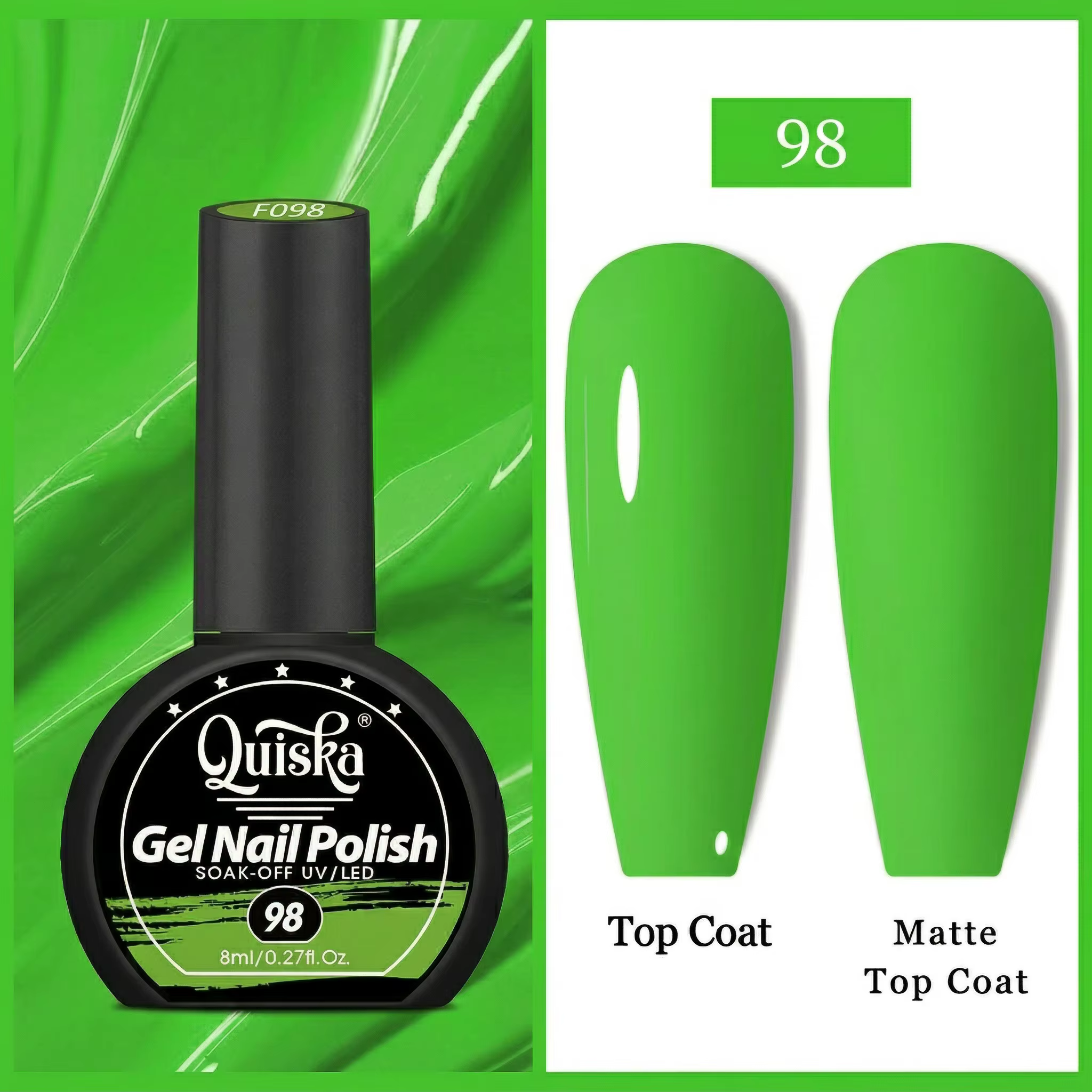 Vernis à ongles fluorescent Quiska 8 ml — Série Néon | Convient à toutes les saisons | Gel durci aux UV | Formule à