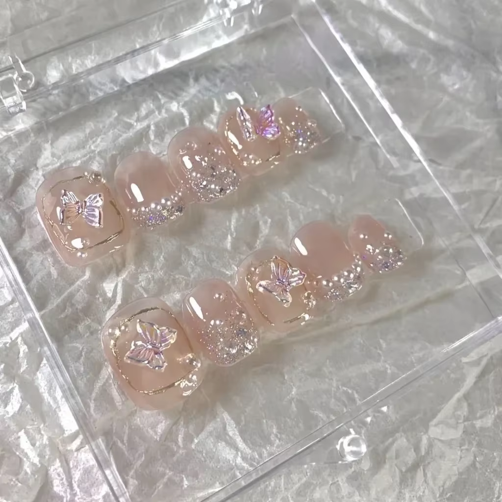 Sirène perle vêtements à la main ongles courts fée aurore faux