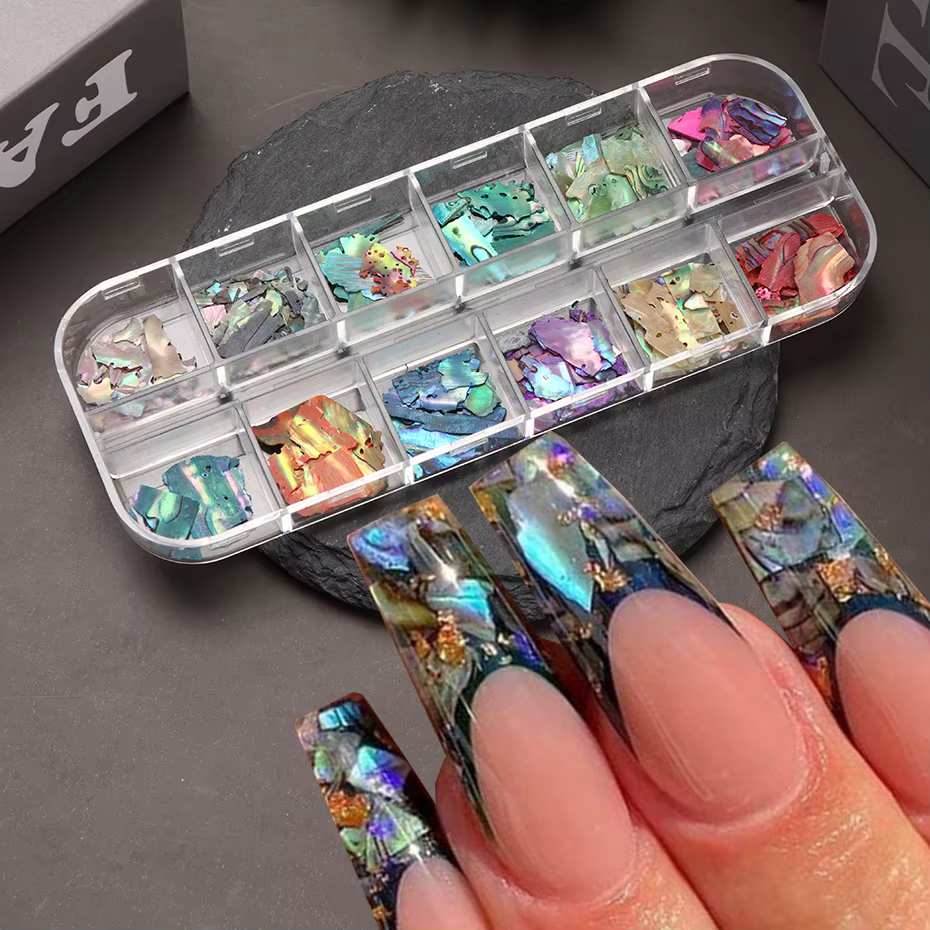 12 grilles irrégulières coquille d'ormeau Nail Art flocons naturel
