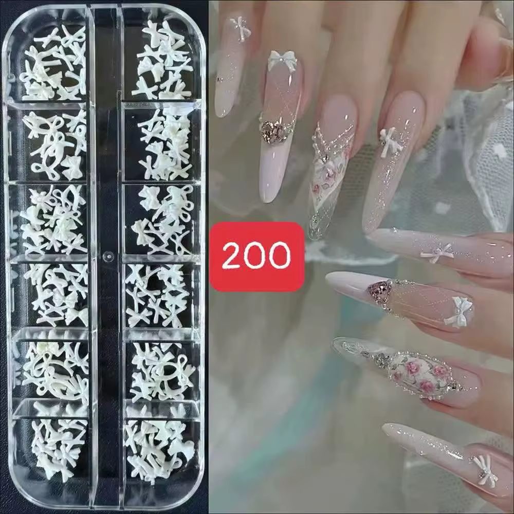 Décorations pour ongles en forme de nœud bordeaux à 12/16 compartiments
