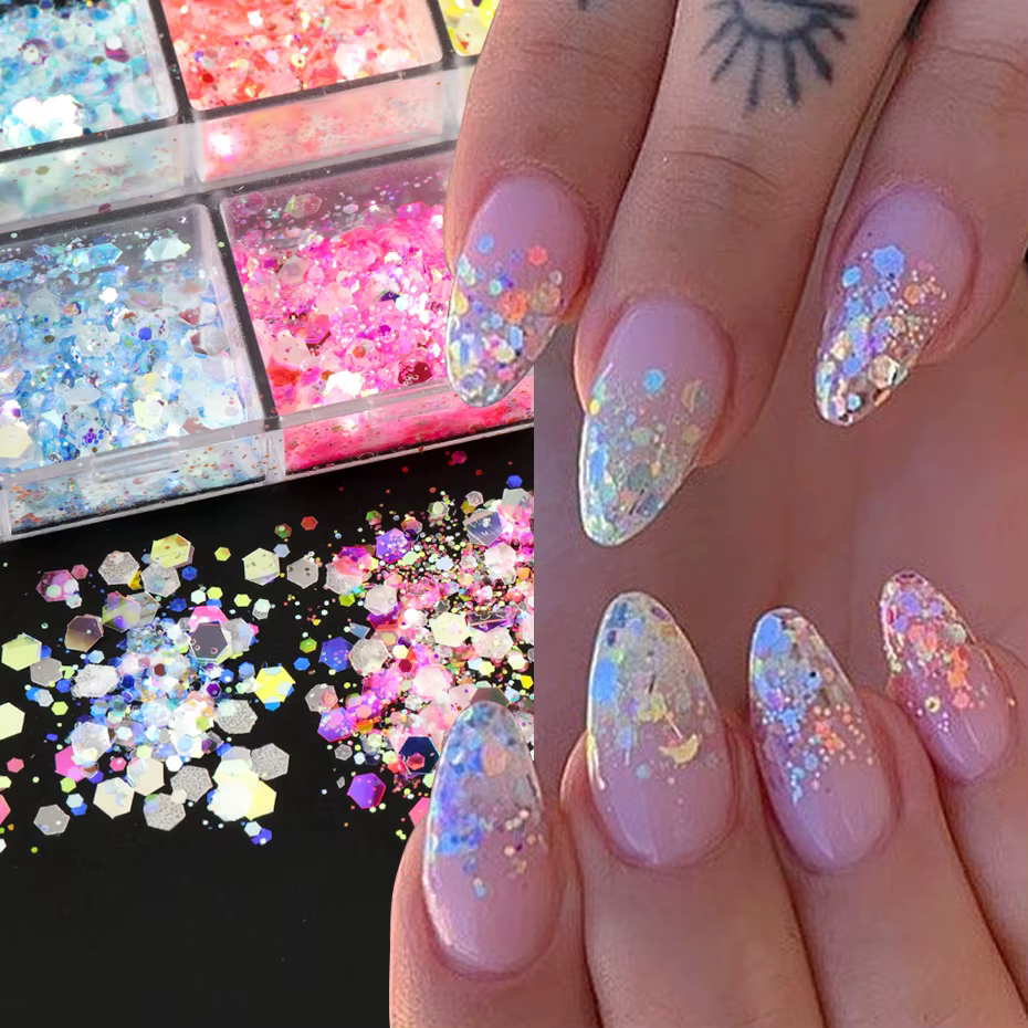 Poudre holographique hexagonale brillante pour Nail Art