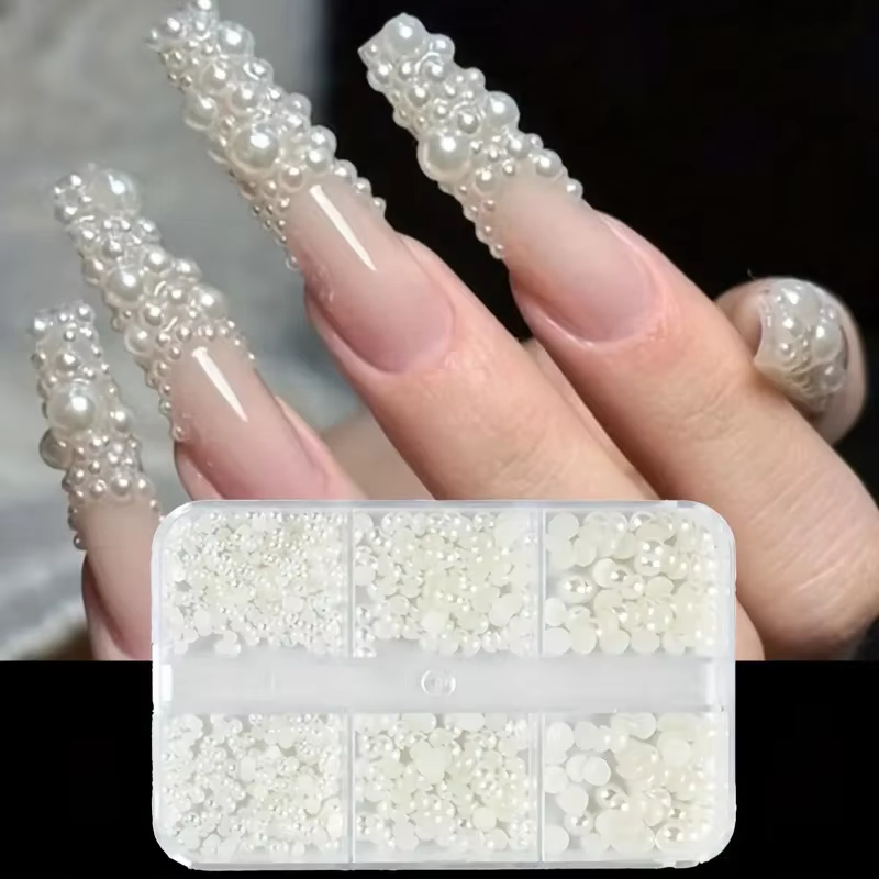 Perles à ongles blanches/Beige à dos plat