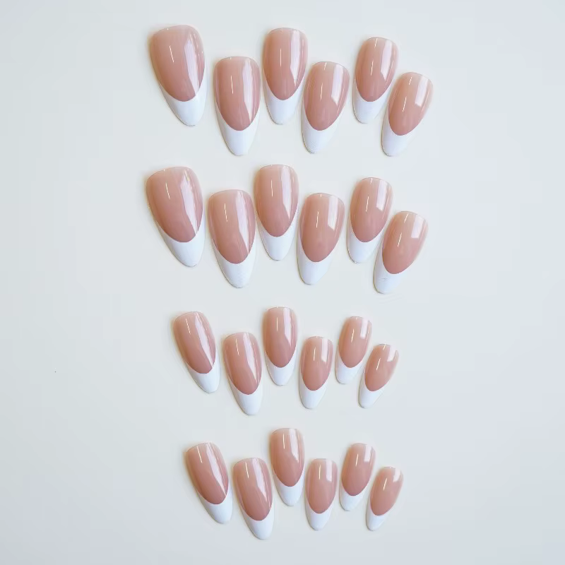 10 pièces ongles faits à la main minimaliste amande française avec bordures blanches adaptés à tous les tons de peau