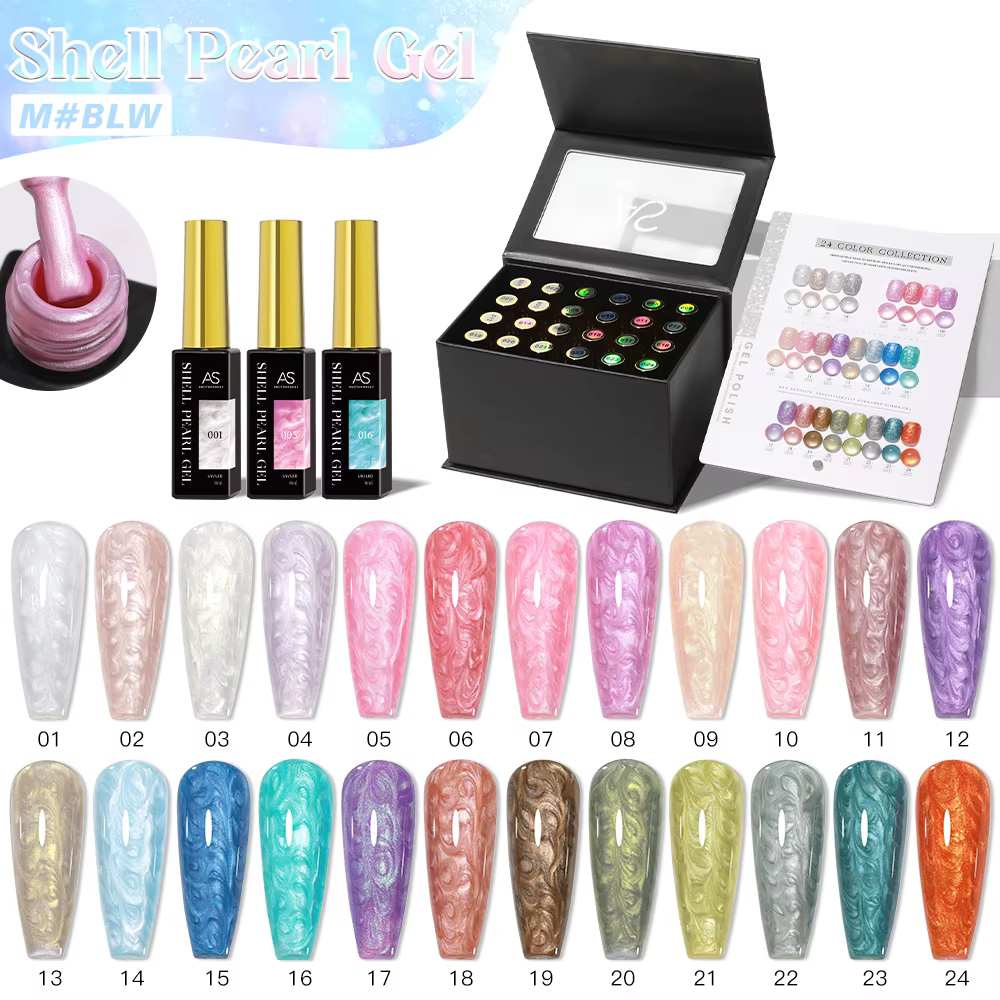 AS 8ml fil coquille Gel vernis à ongles pas ensemble 24 couleurs blanc perle