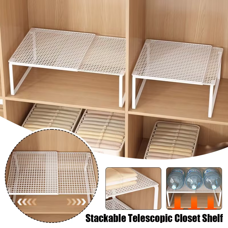Organisateur d'étagère de placard télescopique, séparateur réglable rétractable et empilable pour garde-robe, armoire, placard, gain d'espace de rangement