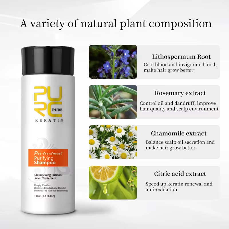 PURC – shampoing purifiant à la kératine, traitement des cheveux, nettoyage en profondeur, lissage, soins capillaires, beauté et santé, 100ml