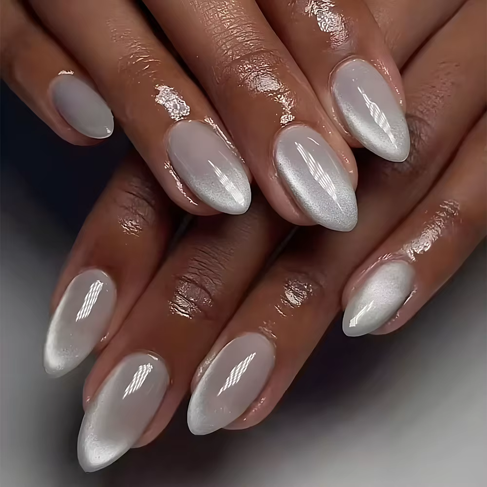 24 faux ongles roses en amande à presser, simples, prêts à poser, pour femme